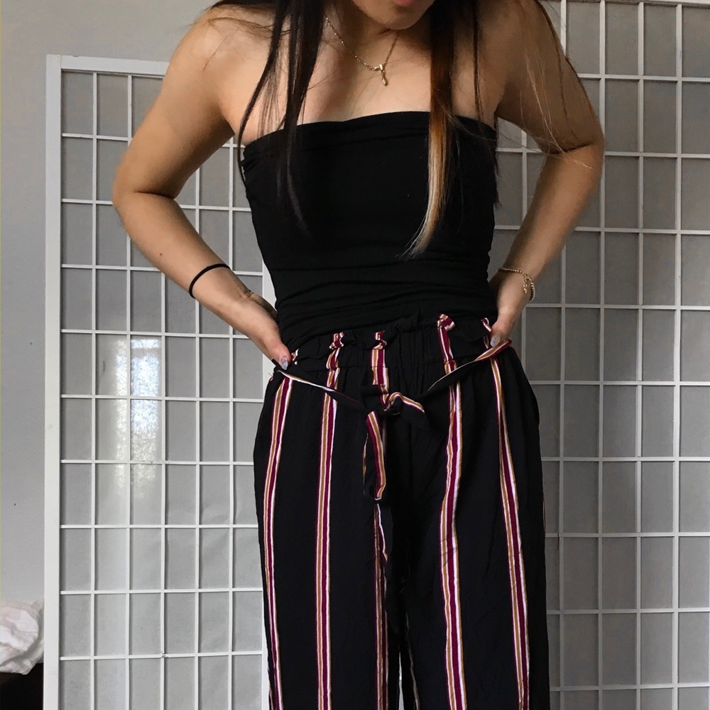 Black Tube Top & Striped Pants